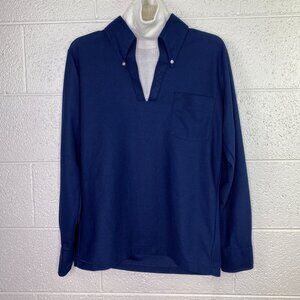 Vintage David Homison Turtleneck Mod Long Sleeve Shirt Mens Medium Navy Blue